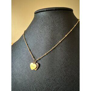 Sequin Double Heart Gold Tone Necklace With "Love"& Rhinestone Accent Adjustable